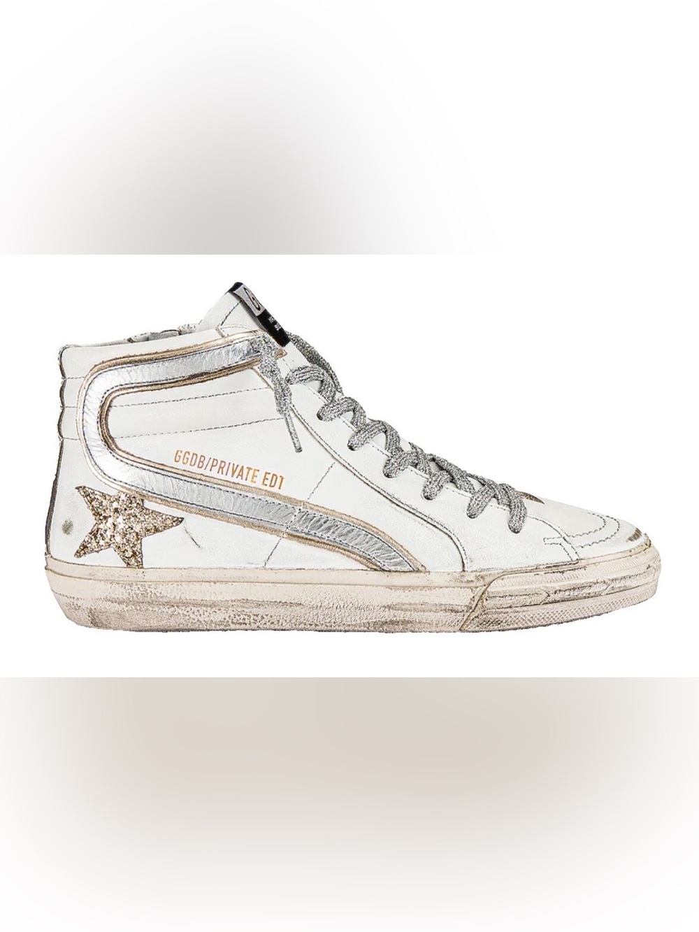 Golden Goose White Leather High-Top Sneaker with Silver Star